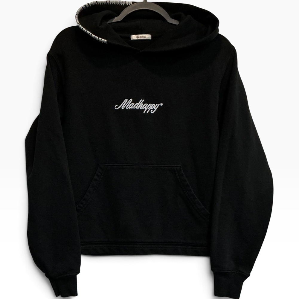 Madhappy Embroidered Script Logo Hoodie Black White Contrast Stitching Rare XS